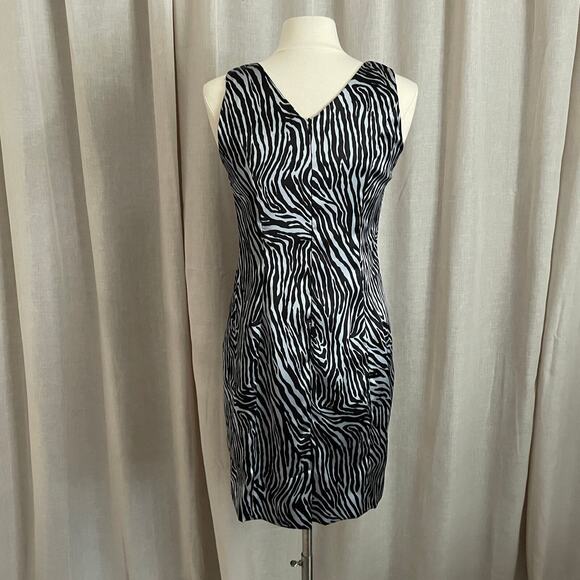 Vintage 90s Dress Size 10 Black Silver Zebra Animal Print Going Out Party Y2K - Picture 6 of 13